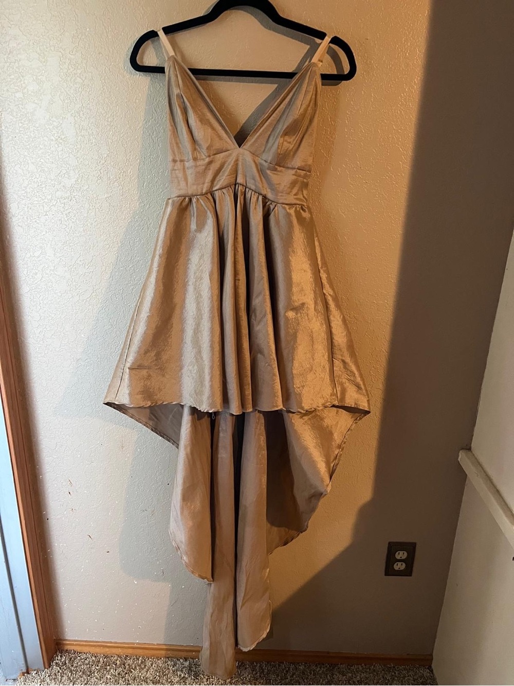 Elegant Champagne Hi-Low Satin Dress
